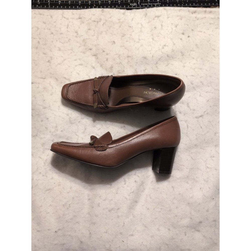 Covington Iona Leather Pump Brown Loafer Moc Bow Slip On Comfort Shoe Size 7.5